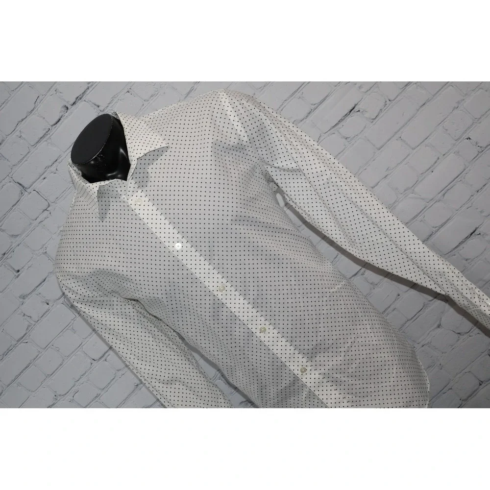 Banana Republic Button Up Shirt Mens XL White Polka Dot Slim Fit Non-Iron Cotton